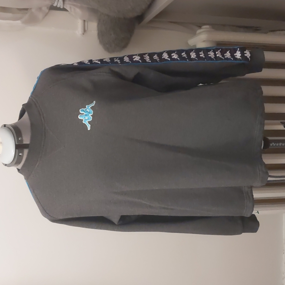 Vintage 90s Kappa Dark Gray Crewneck Sweatshirt with light blue accents.